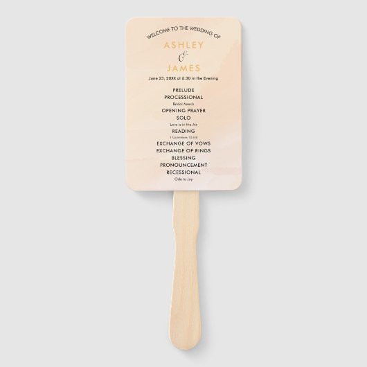 Blush Abrikozen Trouwprogramma Fan, Zachte perzik Handwaaier (Voorkant)