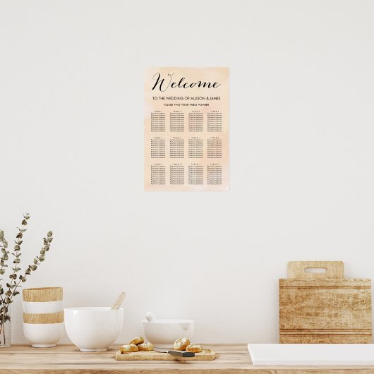 Blush Abritish Waterverf Wedding Seating Chart Poster (Keuken)