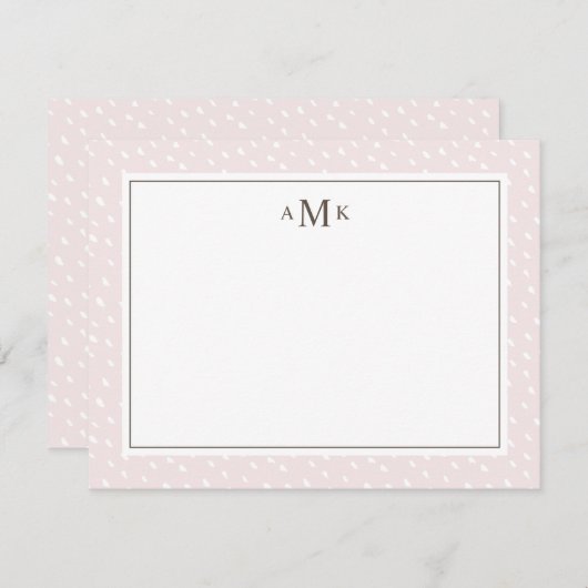 Blush Abstracte Stippen monogram Notitiekaartje (Voorkant / Achterkant)