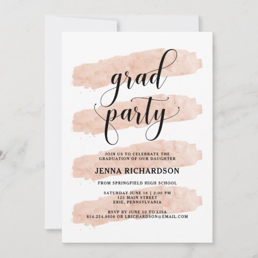 Blush Abstracte strepen | Afstudeerpartij Kaart (Voorkant)