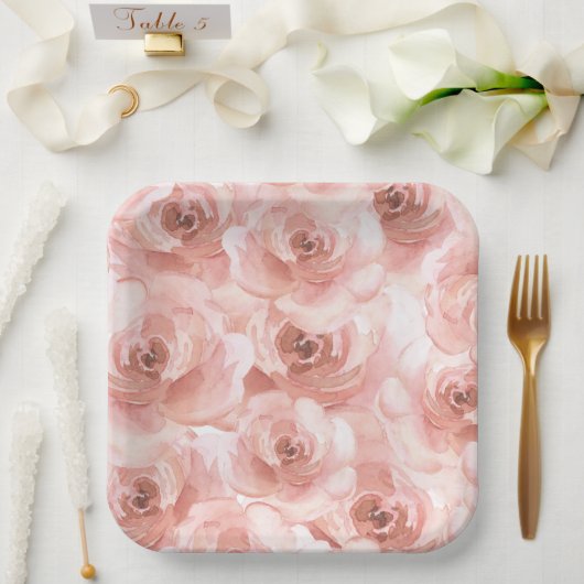 Blush Abstracte Waterverf Roos Elegant  Papieren Bordje (Huwelijk)