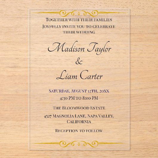 Blush acryl bruiloft uitnodiging eenvoudig (Voorkant)