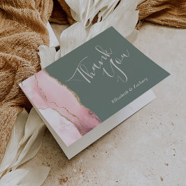 Blush Agaat Goud Diepe Salie Groene Bruiloft Dank  Kaart