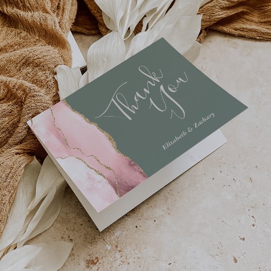 Blush Agaat Goud Diepe Salie Groene Bruiloft Dank  Kaart