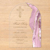 Blush Agate Eerste Communie Acryl Uitnodigingen (Voorkant)