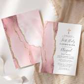 Blush Agate Gold Glitter First Heilige Communie Kaart