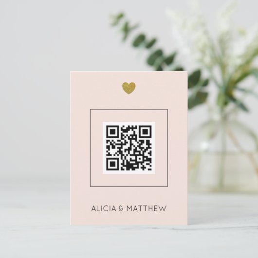 Blush All in One Weddenschap met QR-code Briefkaart (Staand voorkant)