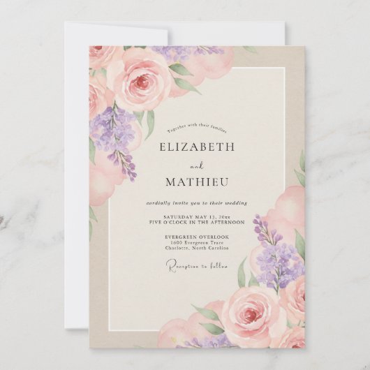 Blush Amethyst Geschilderde Bruiloft Kaart (Voorkant)