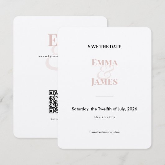 Blush Ampersand Save the Date | Trouwkaart (Voorkant / Achterkant)