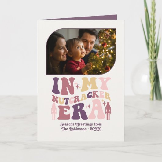 Blush and Berry Fun Retro Christmas Photos Feestdagen Kaart (Voorkant)