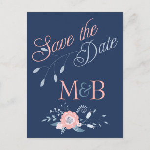 Blush and Blue bruiloft Save the Date briefkaarten