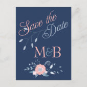 Blush and Blue bruiloft Save the Date briefkaarten (Voorkant)