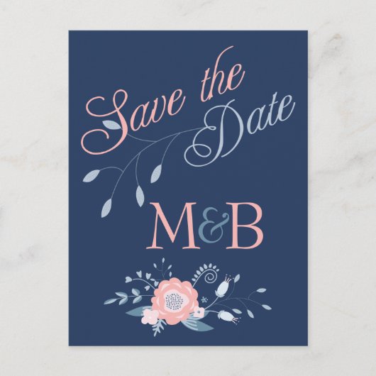 Blush and Blue bruiloft Save the Date briefkaarten (Voorkant)