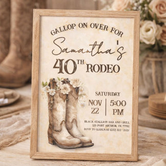 Blush and Boots 40th Rodeo Western Birthday Kaart