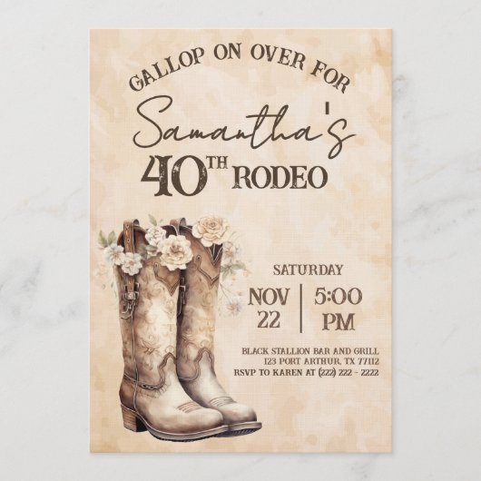 Blush and Boots 40th Rodeo Western Birthday Kaart (Voorkant)