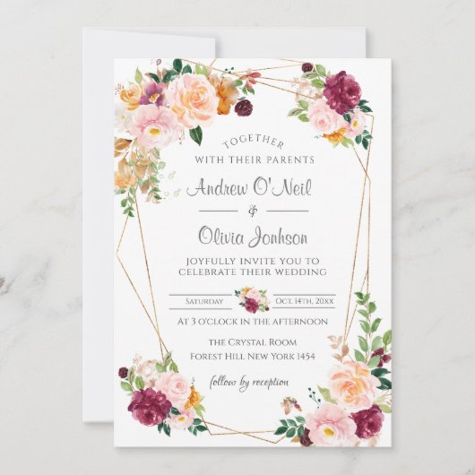 Blush and Bourgundy Rozen Weddenschap Kaart (Voorkant)