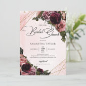 Blush and burgundy mauve floral corners gold lijst kaart (Staand voorkant)