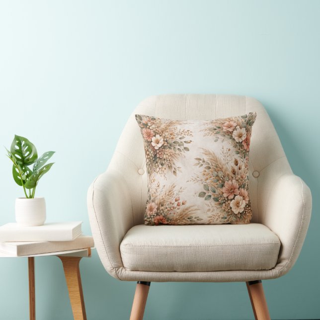 Blush and Cream Boho Pampas Bouquet Kussen (Stoel)