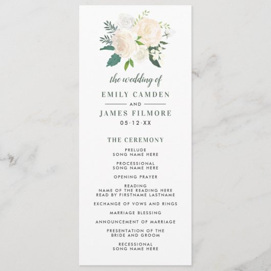 Blush and Cream Floral Bouquet Wedding Ceremony Programmakaart (Voorkant)