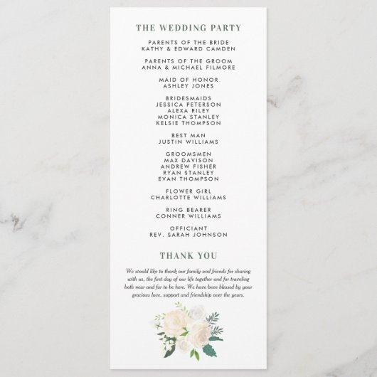 Blush and Cream Floral Bouquet Wedding Ceremony Programmakaart (Achterkant)