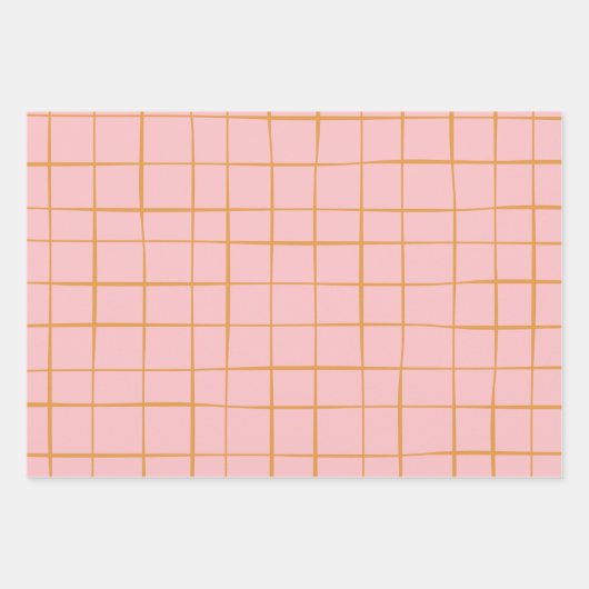 Blush and Gold Abstract Grid Lines Patroon Inpakpapier Vel (Voorkant 3)