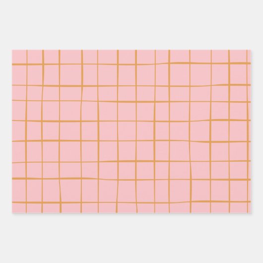 Blush and Gold Abstract Grid Lines Patroon Inpakpapier Vel (Voorkant)