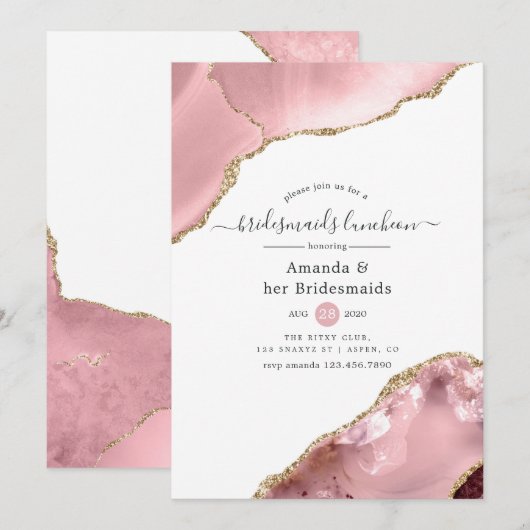 Blush and Gold Agate Bridesmaids Luncheon Kaart (Voorkant / Achterkant)