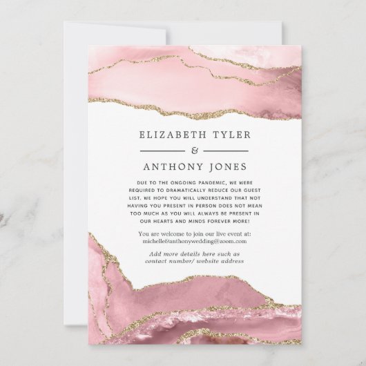 Blush and Gold Agate Reduced Wedding Guest List Aankondiging (Voorkant)