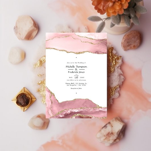 Blush and Gold Agate Wedding Kaart