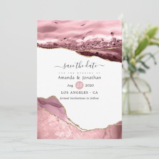Blush and Gold Agate Wedding Save The Date (Staand voorkant)
