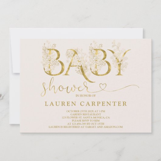Blush and Gold Baby shower Invitation Kaart (Voorkant)