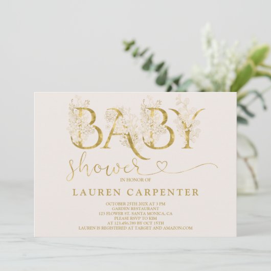 Blush and Gold Baby shower Invitation Kaart (Staand voorkant)