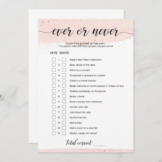 Blush and Gold Ever of Nooit Birthday Game Bedankkaart (Voorkant / Achterkant)