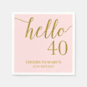 Blush and Gold Glitter 40th Birthday Napkins Servet (Voorkant)