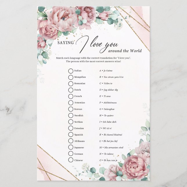 Blush and gold lijst Ik hou van je over de hele we (Voorkant)