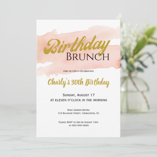 Blush and Gold Modern Brunch Celebration Kaart (Staand voorkant)