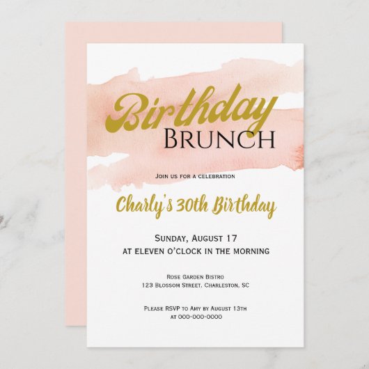 Blush and Gold Modern Brunch Celebration Kaart (Voorkant / Achterkant)