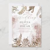 Blush and Gold Pampas Grass Floral Wedding Invitat Kaart (Voorkant)
