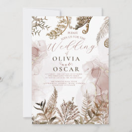 Blush and Gold Pampas Grass Floral Wedding Invitat Kaart