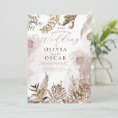 Blush and Gold Pampas Grass Floral Wedding Invitat Kaart (Staand voorkant)