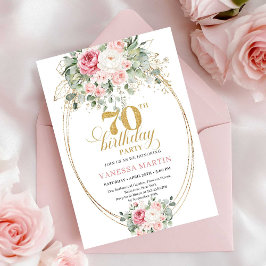 Blush and Gold Printable 70th Birthday Invitation Kaart