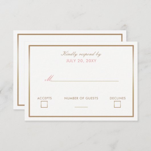 Blush and Gold Simple Wedding Invitting Rsvp (Voorkant / Achterkant)