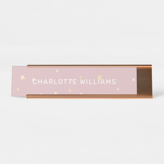 Blush and gold sterren moderne script bureau naam naambordje (Voorkant)