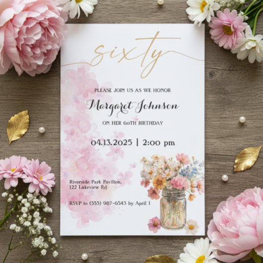 Blush and Gold Watercolor Birthday Celebration Kaart