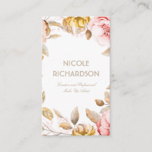 Blush and Gold Waterverf Flowers Bouquet Elegant Visitekaartje