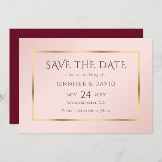 Blush and Gold Wedding Save the Date (Voorkant / Achterkant)