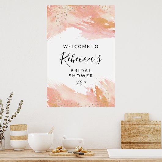 Blush and Gold Welcome Sign, Weddenschap & Showers Poster (Keuken)