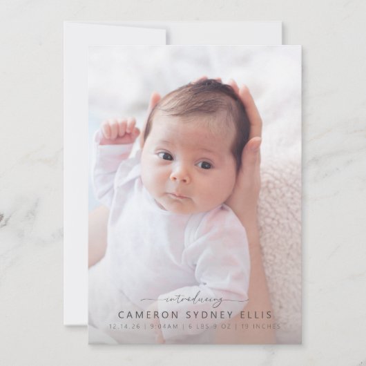 Blush and Green Boho Floral Baby Foto Birth Anno Aankondiging (Voorkant)