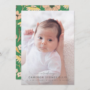 Blush and Green Boho Floral Baby Foto Birth Anno Aankondiging