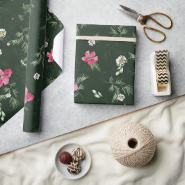 Blush and green kerstWaterverf Flowers Cadeaupapier